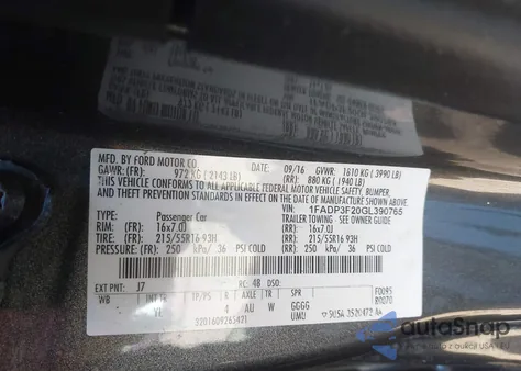 2016 Ford Focus Se z USA, uszkodzony, nr VIN 1FADP3F20GL390765